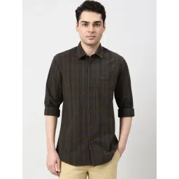 Peter England Brown Cotton Slim Fit Checks Shirt-picture-25