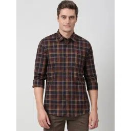 Peter England Brown Cotton Slim Fit Checks Shirt-picture-29