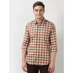 Peter England Brown Cotton Slim Fit Chequered Shirt-picture-26