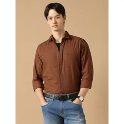 Peter England Brown Cotton Slim Fit Printed Shirt-picture-21
