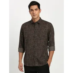Peter England Brown Cotton Slim Fit Printed Shirt-picture-22