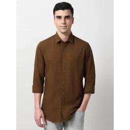 Peter England Brown Cotton Slim Fit Shirt image 1