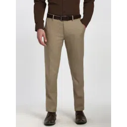 Peter England Brown Slim Fit Texture Trousers-picture-31