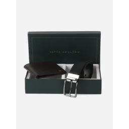 Peter England Brown Textured Extra Large Leather Bi-Fold Wallet & Belt Gift Set-picture-42
