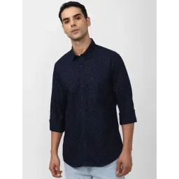 Peter England Casuals Navy Cotton Slim Fit Printed Shirt-picture-34