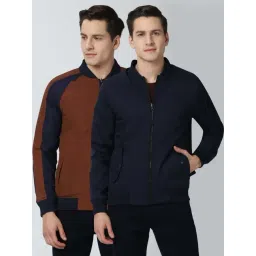 Peter England Casuals Navy Regular Fit Colour Block Reversible Jacket-picture-19