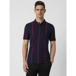 Peter England Casuals Navy Regular Fit Striped Polo T-Shirt-picture-11