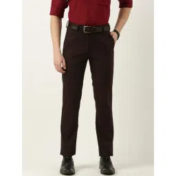 Peter England Dark Brown  Slim Fit Checks Trousers-picture-20