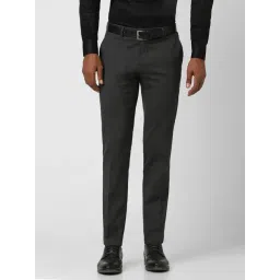 Peter England Dark Grey Slim Fit Texture Trousers-picture-34