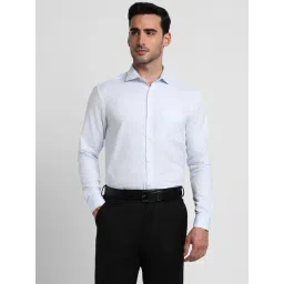 Peter England Elite Blue Cotton Regular Fit Texture Shirt-picture-18