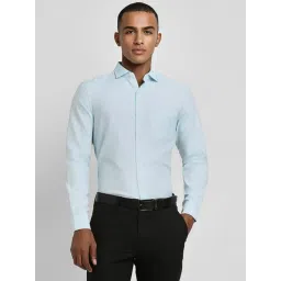 Peter England Elite Blue Cotton Slim Fit Texture Shirt-picture-23