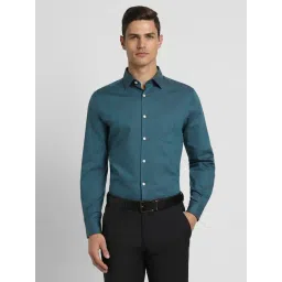 Peter England Elite Green Cotton Slim Fit Printed Shirt-picture-13