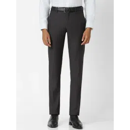 Peter England Elite Grey Slim Fit Self Pattern Trousers-picture-13