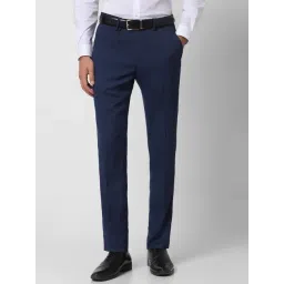 Peter England Elite Navy Blue Slim Fit Texture Trousers-picture-46