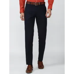 Peter England Elite Navy Slim Fit Checks Trousers-picture-34