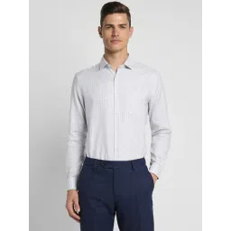 Peter England Elite White Cotton Slim Fit Checks Shirt-picture-11