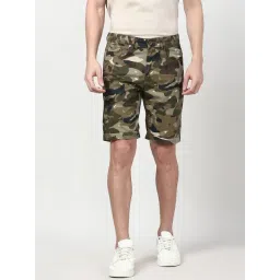 Peter England Green Cotton Regular Fit Camouflage Shorts-picture-12