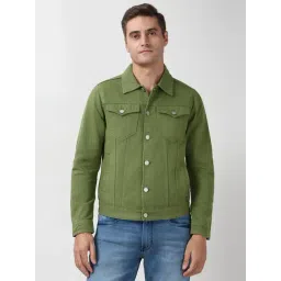 Peter England Green Cotton Regular Fit Denim Jacket-image-21
