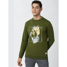 Peter England Green Cotton Regular Fit Graphic Print Sweatshirt-image-28