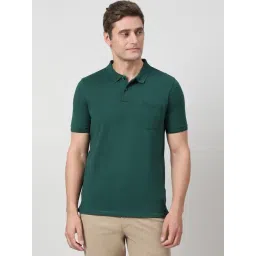 Peter England Green Cotton Regular Fit Polo T-Shirt-image-0