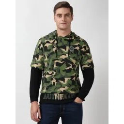 Peter England Green Cotton Regular Fit Printed Hooded Sweatshirt-image-15