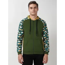 Peter England Green Cotton Regular Fit Printed Hooded Sweatshirt-image-16