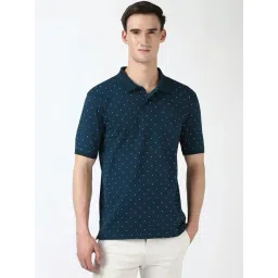 Peter England Green Cotton Regular Fit Printed Polo T-Shirt-image-30