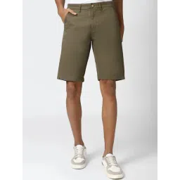 Peter England Green Cotton Regular Fit Shorts-image-7