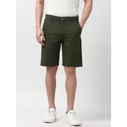 Peter England Green Cotton Regular Fit Shorts-image-4