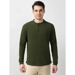 Peter England Green Cotton Regular Fit Texture T-Shirt-picture-40