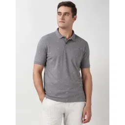 Peter England Grey Cotton Regular Fit Printed Polo T-Shirt-picture-44