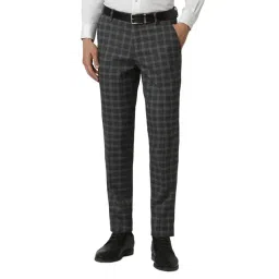 Peter England Grey Slim Fit Checks Trousers-image-23