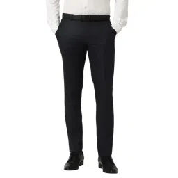 Peter England Grey Slim fit Checks Trousers-image-22