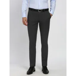 Peter England Grey Slim Fit Checks Trousers-image-25