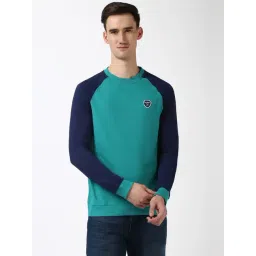 Peter England Grey Slim Fit Colour Block Sweatshirt-image-8