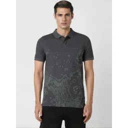 Peter England Grey Slim Fit Printed Polo T-Shirt-picture-25