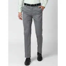 Peter England Grey  Slim Fit Self Pattern Flat Front Trousers-picture-48