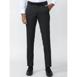 Peter England Grey Slim Fit Self Pattern Trousers-picture-43