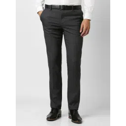 Peter England Grey Slim Fit Striped Trousers-picture-28