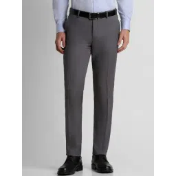 Peter England Grey Slim Fit Texture Trousers-image-24
