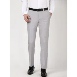 Peter England Grey Slim Fit Texture Trousers-image-31