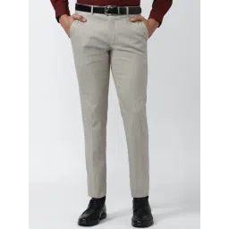 Peter England Grey Slim Fit Texture Trousers-picture-30