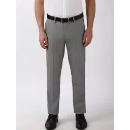 Peter England Grey Slim Fit Texture Trousers-image-30