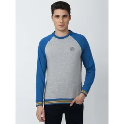 Peter England Jeans Grey Slim Fit Colour Block Sweatshirts-picture-22