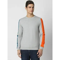 Peter England Jeans Grey Slim Fit Striped Sweatshirt-picture-16