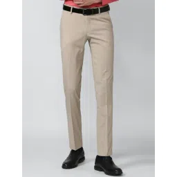 Peter England Khaki Slim Fit Checks Trousers-picture-32