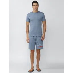 Peter England Light Blue Round Neck T-Shirt & Shorts Set-picture-46