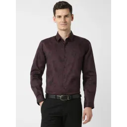 Peter England Maroon Cotton Slim Fit Printed Shirt-picture-16