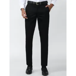 peter england Men Black Textured Regular Fit Casual Trousers-picture-38