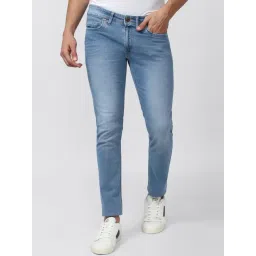 peter england Men Blue Mid Wash Slim Tapered Jeans-picture-13